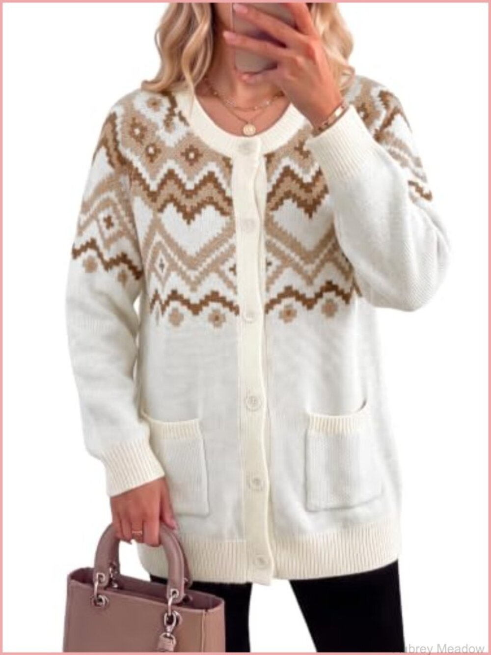 Sidefeel Women's Button Down Knit Cardigan Mid-Thigh Fair Isle Sweater